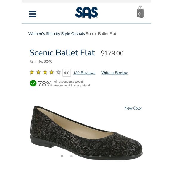 SAS Scenic Ballet Flat in Color Black Lace‎ Size 9.5W - Picture 2 of 8